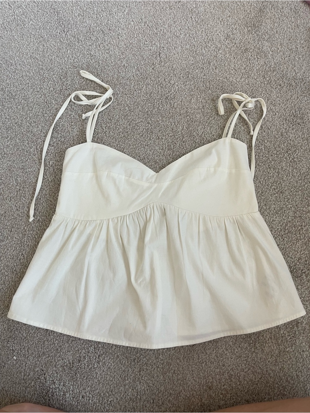 Reformation White Tie-Shoulder Peplum Camisole